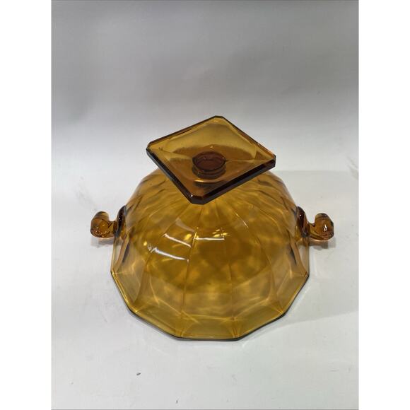 Large Vintage Indiana Glass Amber Teardrop Pedestal Compote - Picture 4 of 7